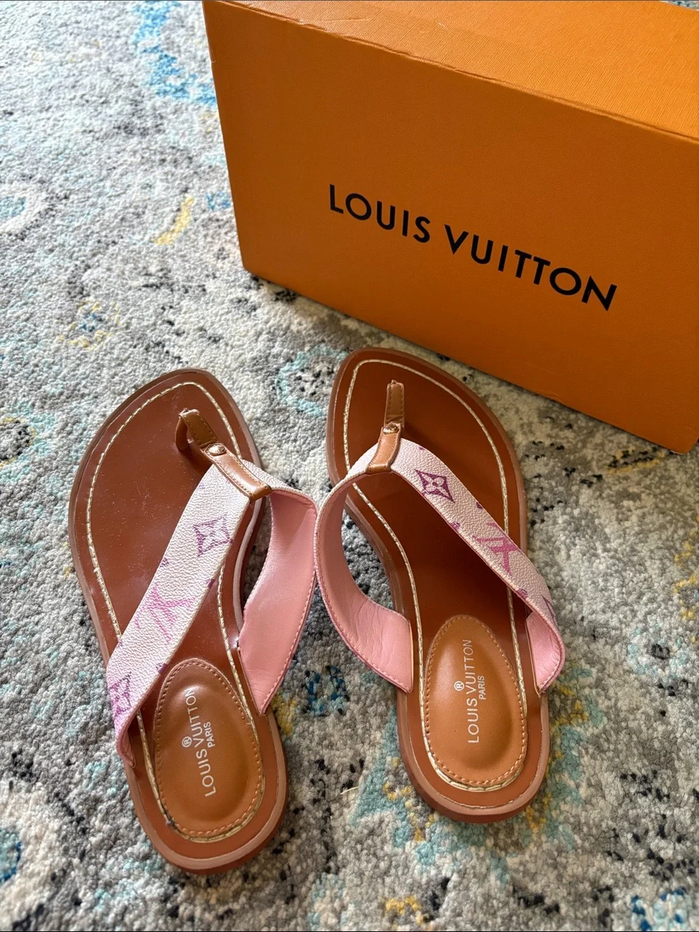 Louis Vuitton Pink Monogram Leather Thong Sandals